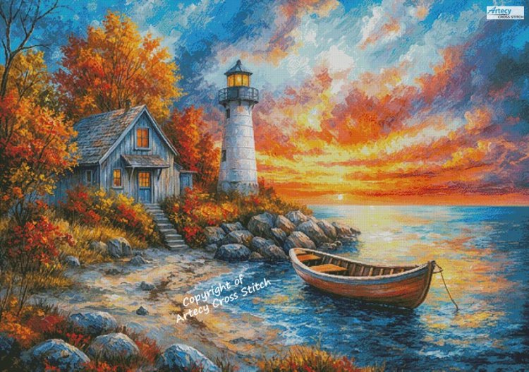 (image for) Dawn at the Lighthouse (Large) - Cross Stitch Chart