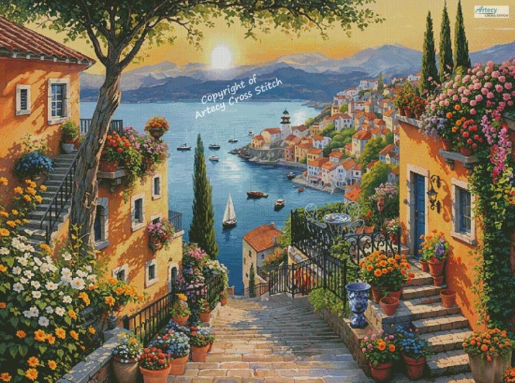 (image for) Steps to the Harbor (Large) - Cross Stitch Chart