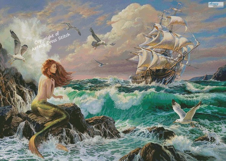 (image for) The Mermaid and the Ship (Large) - Cross Stitch Chart