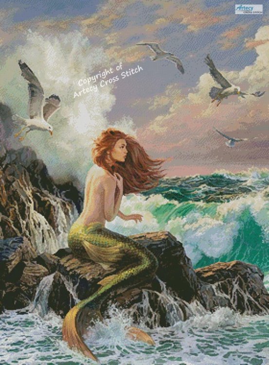 (image for) The Mermaid and the Ship (Large Crop) - Cross Stitch Chart