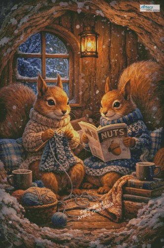 (image for) A Cozy Night for Squirrels (Large) - Cross Stitch Chart @