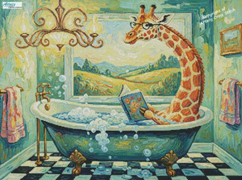 (image for) Bathing Giraffe - Cross Stitch Chart @