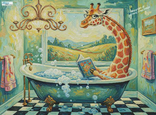 (image for) Bathing Giraffe (Large) - Cross Stitch Chart @