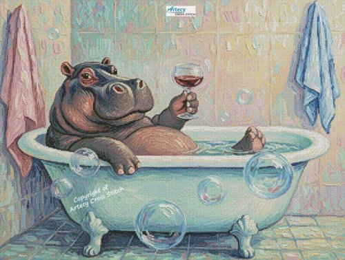 (image for) Bathing Hippo - Cross Stitch Chart @