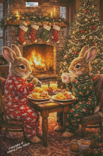 (image for) Bunnies Christmas Morning (Large) - Cross Stitch Chart @
