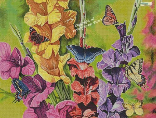 (image for) Butterflies and Gladiolas - Cross Stitch Chart