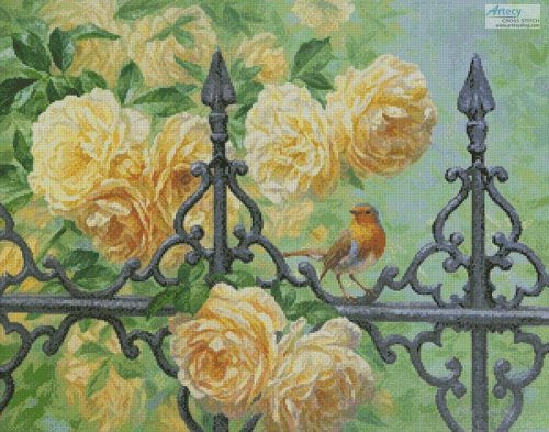 (image for) European Robin and Roses - Cross Stitch Chart