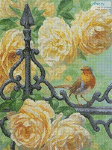 (image for) European Robin and Roses (Crop) - Cross Stitch Chart