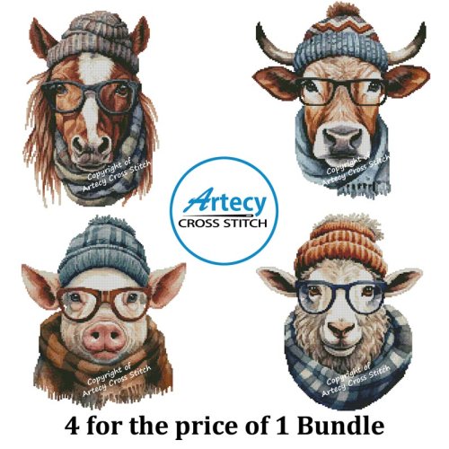 (image for) Hipster Farm Animals Bundle - Cross Stitch Chart @