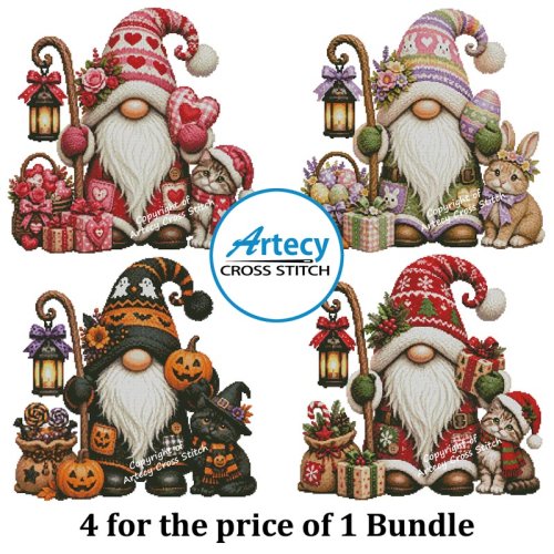 (image for) Holiday Gnomes Bundle - Cross Stitch Chart @