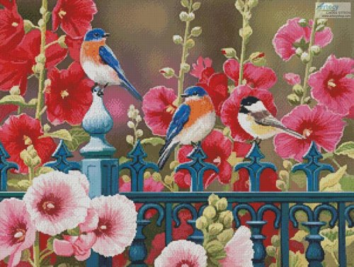 (image for) Iron Fence with Hollyhocks - Cross Stitch Chart