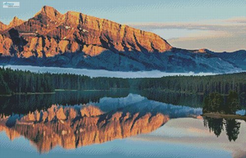 (image for) Lake Minnewanka at Sunrise (Facebook Group) - Cross Stitch Chart
