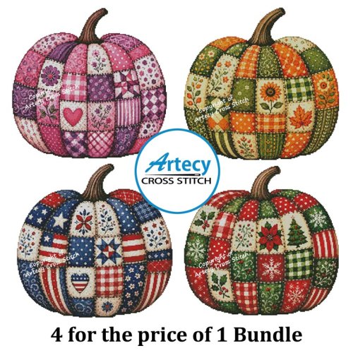 (image for) Patchwork Pumpkins Bundle 2 - Cross Stitch Chart @