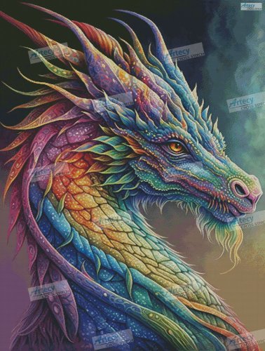 (image for) Rainbow Dragon 2 (Large) - Cross Stitch Chart @