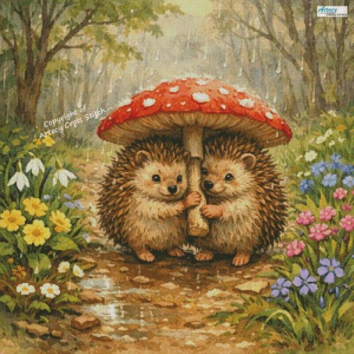 (image for) Rainy Day Hedgehogs - Cross Stitch Chart @