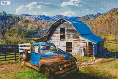 (image for) Rusty Truck in Blue - Cross Stitch Chart