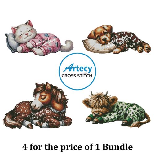 (image for) Sleepy Baby Animals 4 Bundle - Cross Stitch Chart @