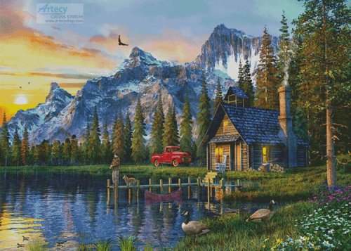 (image for) Sunset Log Cabin (Large) - Cross Stitch Chart