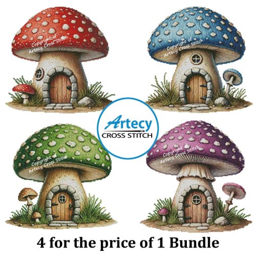 (image for) Toadstool Fairy Houses Bundle - Cross Stitch Chart @