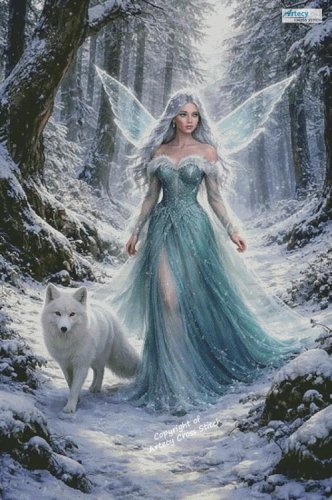 (image for) Winter Fairy and Wolf (Large) - Cross Stitch Chart @