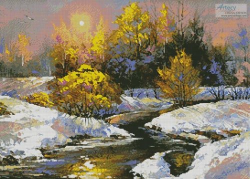 (image for) Winter Landscape Painting - Cross Stitch Chart