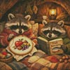 (image for) A Cozy Night for Raccoons - Cross Stitch Chart @