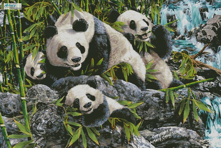 (image for) 12 Pandas (Large) - Cross Stitch Chart