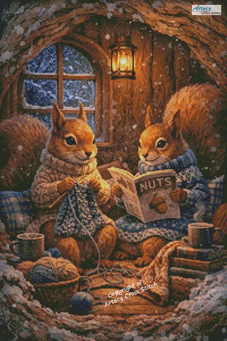 (image for) A Cozy Night for Squirrels - Cross Stitch Chart @