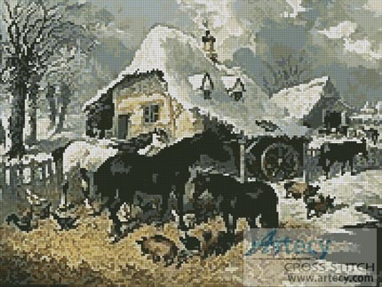 (image for) A Farmyard in Winter - Cross Stitch Chart