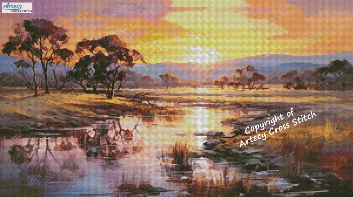(image for) Australian Landscape at Sunset (Facebook) - Cross Stitch Chart @