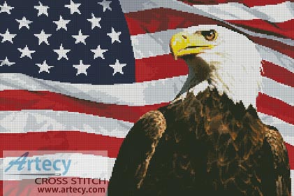 (image for) Bald Eagle and USA Flag - Cross Stitch Chart
