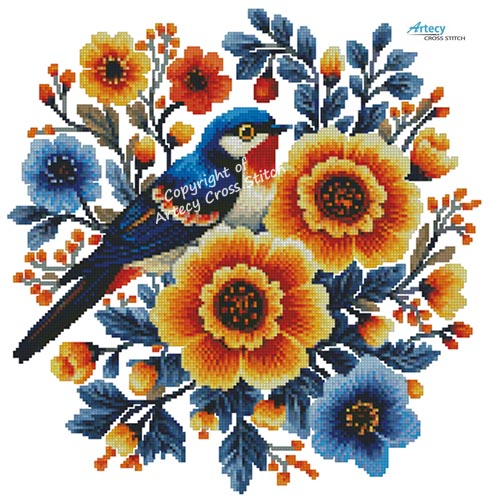 (image for) Bird and Flowers 1 - Cross Stitch Chart @