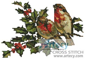 (image for) Birds and Holly - Cross Stitch Chart