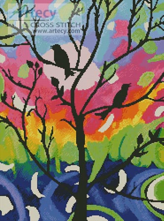 (image for) Birds in Tree - Cross Stitch Chart
