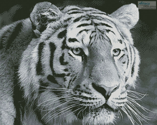 (image for) Black and White Tiger - (Facebook Group) Cross Stitch Chart