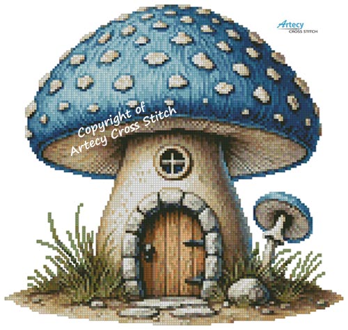 (image for) Blue Toadstool Fairy House - Cross Stitch Chart @