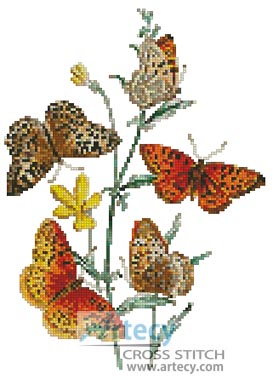 (image for) Aphrodite and other Butterflies on Viola - Cross Stitch Chart