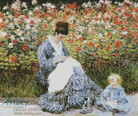 (image for) Camille Monet and Child in Garden - Cross Stitch Chart