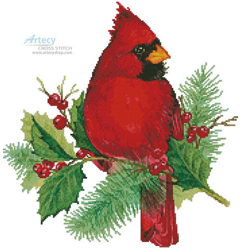(image for) Cardinal and Holly - Cross Stitch Chart