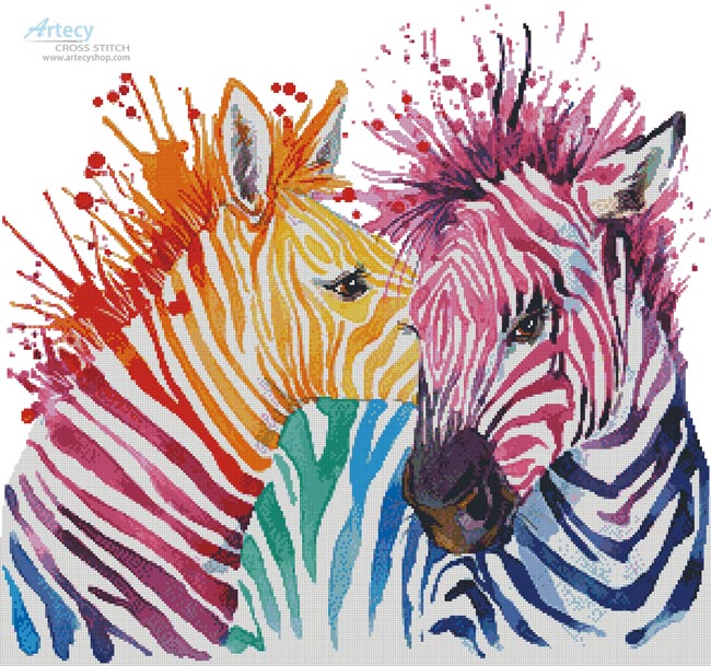 Colourful Zebras - Cross Stitch Chart (image for) Colourful Zebras - Cross Stitch Chart