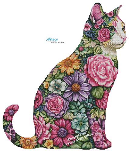 (image for) Floral Cat 1 (Large) - Cross Stitch Chart @