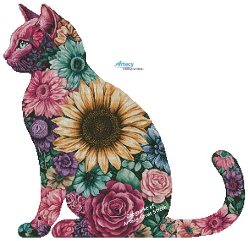 (image for) Floral Cat 2 (Large) - Cross Stitch Chart @