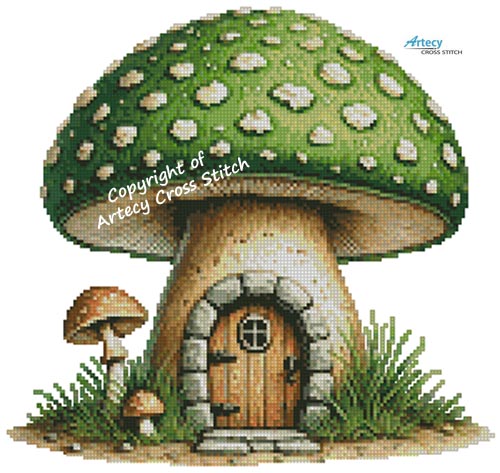 (image for) Green Toadstool Fairy House - Cross Stitch Chart @
