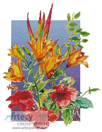 (image for) Hibiscus and Daylilies - Cross Stitch Chart