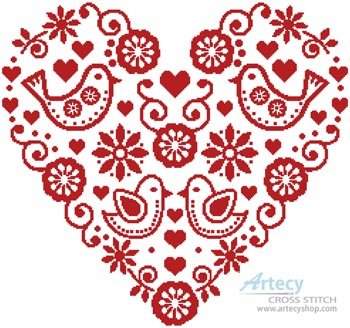 (image for) Love Birds Heart - Cross Stitch Chart