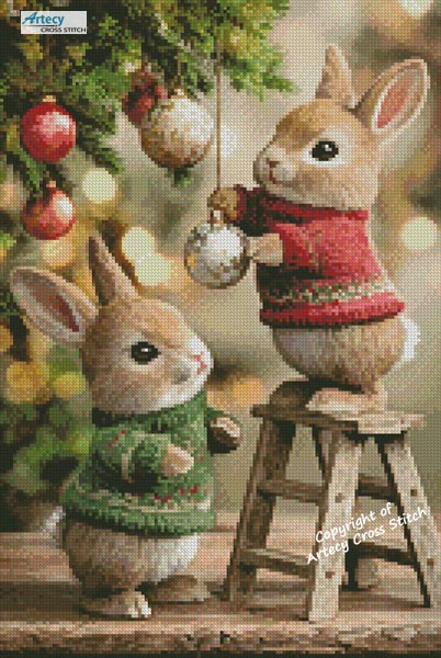 (image for) Mini Bunnies Decorating Tree - Cross Stitch Chart @