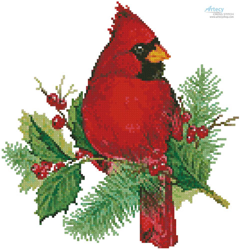 (image for) Mini Cardinal and Holly - Cross Stitch Chart