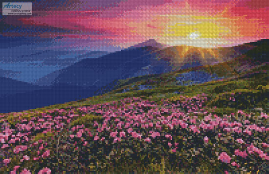 (image for) Mini Rhododendron Mountain Sunset - Cross Stitch Chart