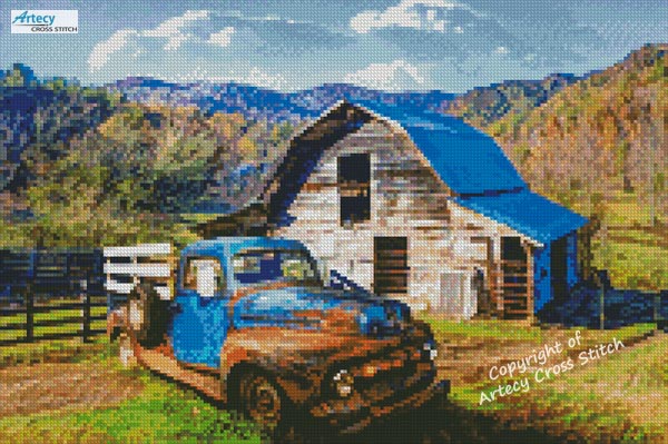 (image for) Mini Rusty Truck in Blue - Cross Stitch Chart