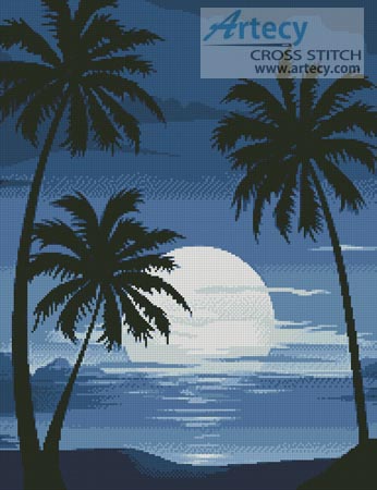 (image for) Moonlight with Palm Trees - Cross Stitch Chart